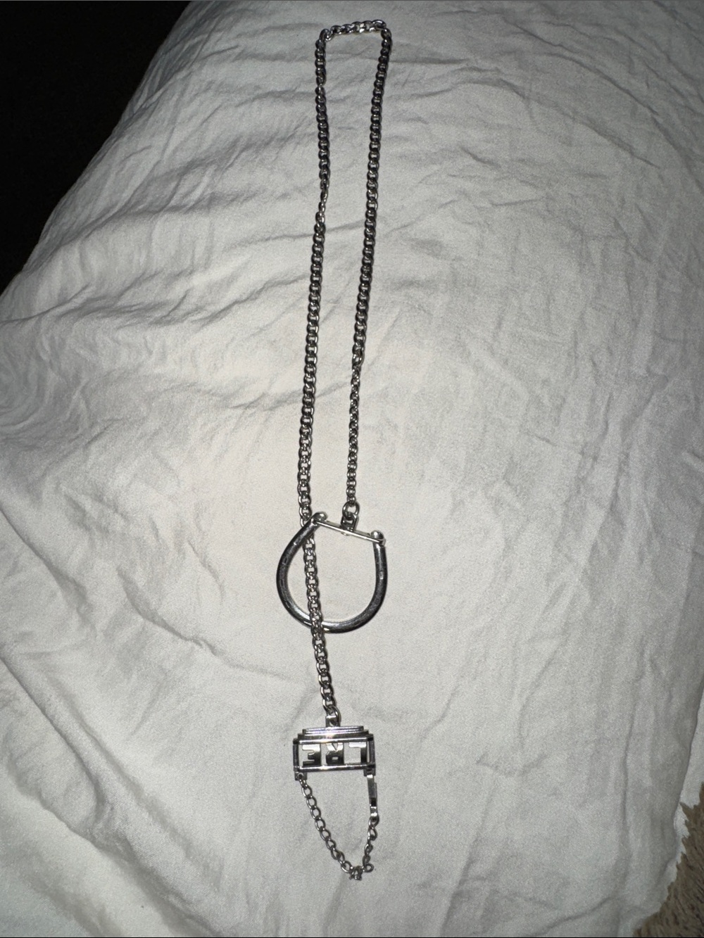 Silver Chain Necklace with Horse shoe Lariat Charm